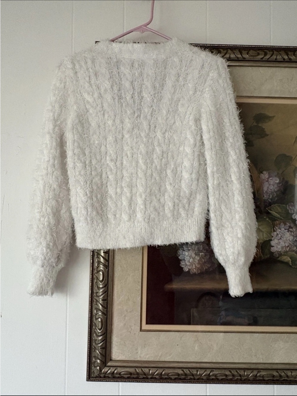 Textured Cream Fuzzy Button-Front Cardigan by - Picture 4 of 4